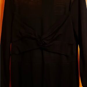 Knot-Front Long Sleeve Black Midi Dress
